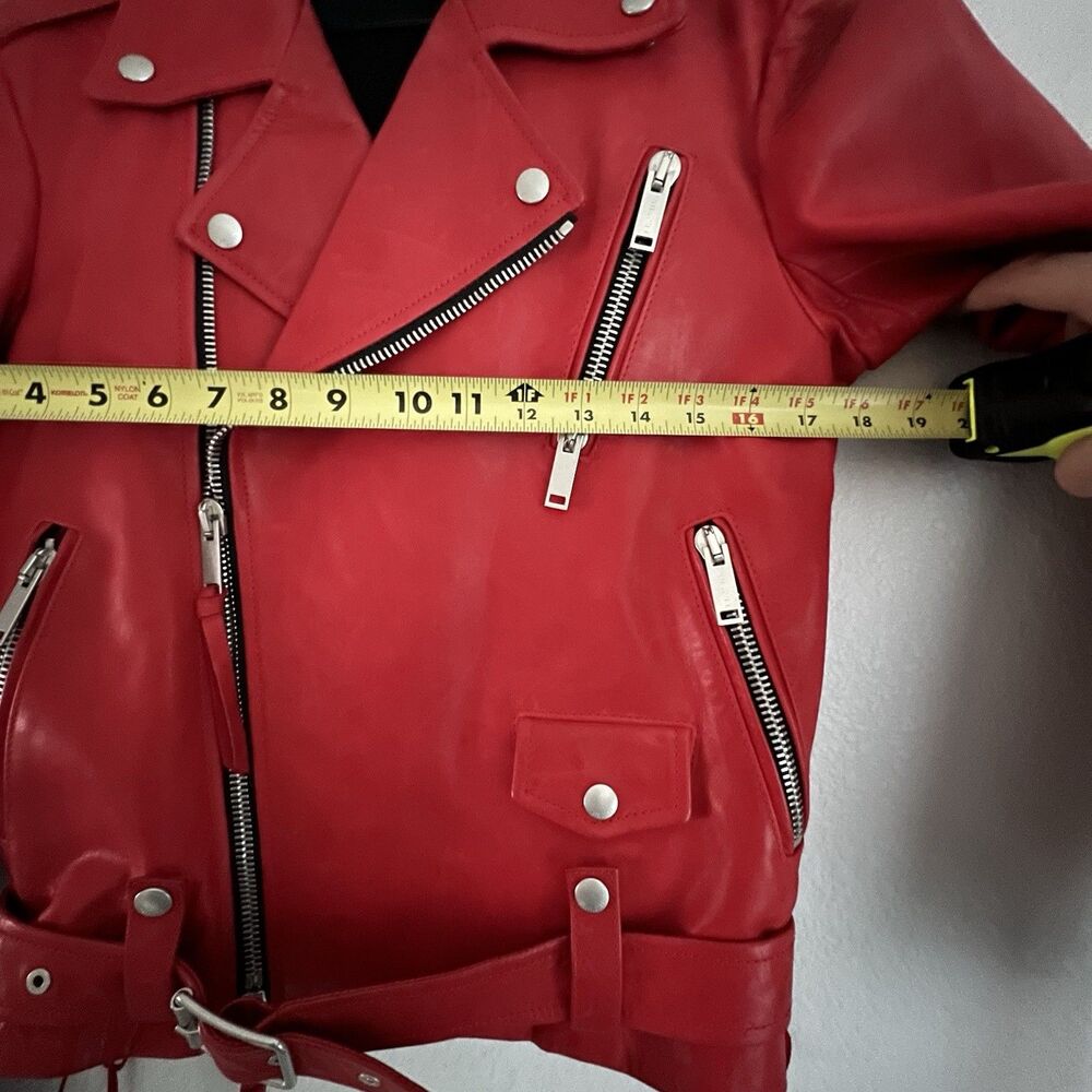 Ben Taverniti Unravel Project Men’s Red Leather Biker Jacket Size 42 - Picture 6 of 10